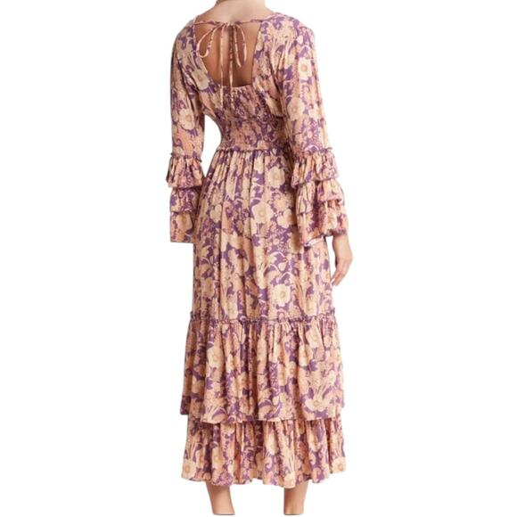 NWOT Angie Long Sleeve Floral Print Tiered Maxi Dress – Sz S - Picture 2 of 9